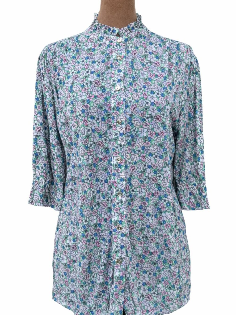 Floral Ruffle Collar Sheer Blouse – Size Medium
